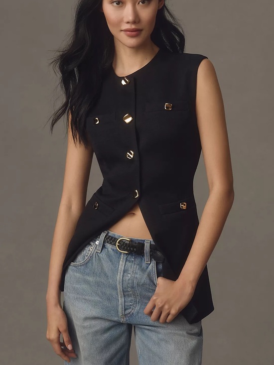 Anthropologie Jackets & Blazers - Anthropologie Endless Rose Strong-Shoulder Vest black gold size small